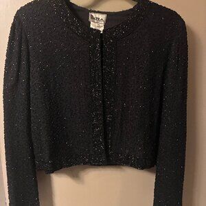 Patra Petites Heavy Beaded Silk JACKET Size PL, Black Evening Formal